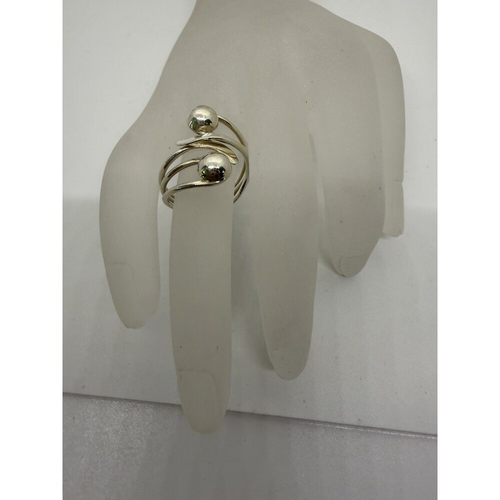 Vintage ATI 925 Mexico Double Orb Sphere Bypass Ring Abstract Modernist Sz 7.5
